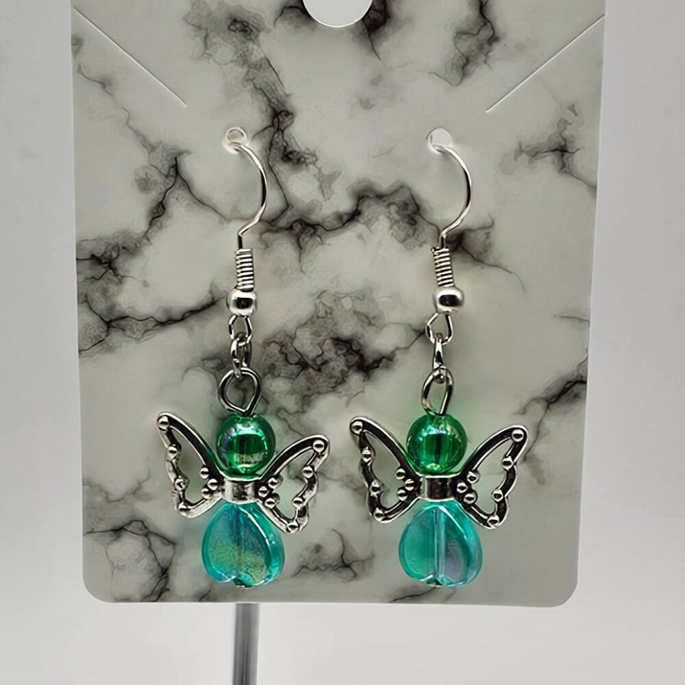 Cute Chubby Blue-Green Beaded Angel Earrings